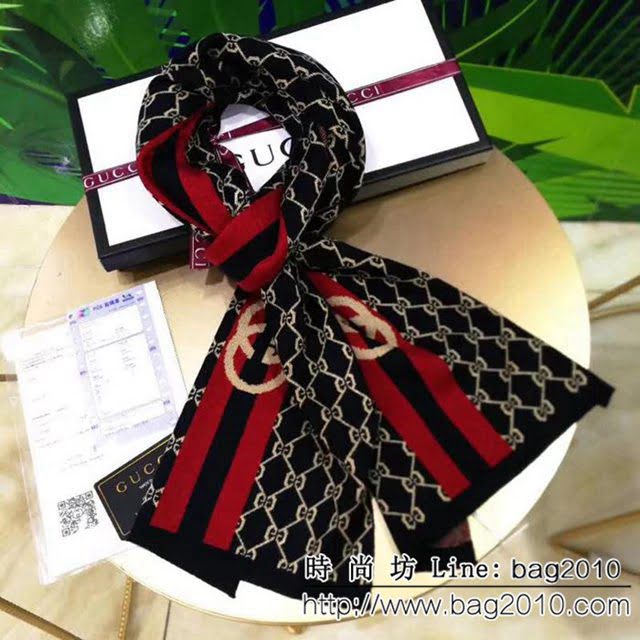 GUCCI古馳專櫃同步 2018男士冬季精品針織羊毛圍巾 男女同款 LLWJ6121